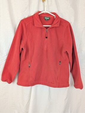 L.L. Bean Coral Red Quarter-Zip Fleece Pullover M